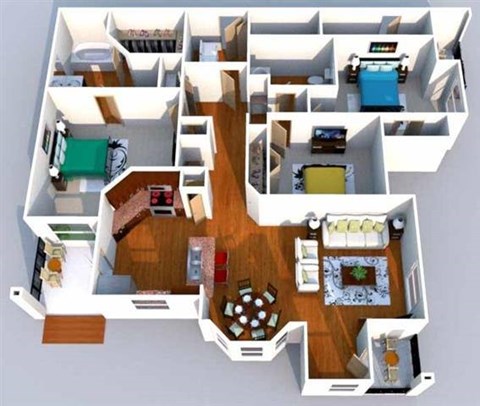 Floor plan for 3 beds, 2 baths, 1465 sqft